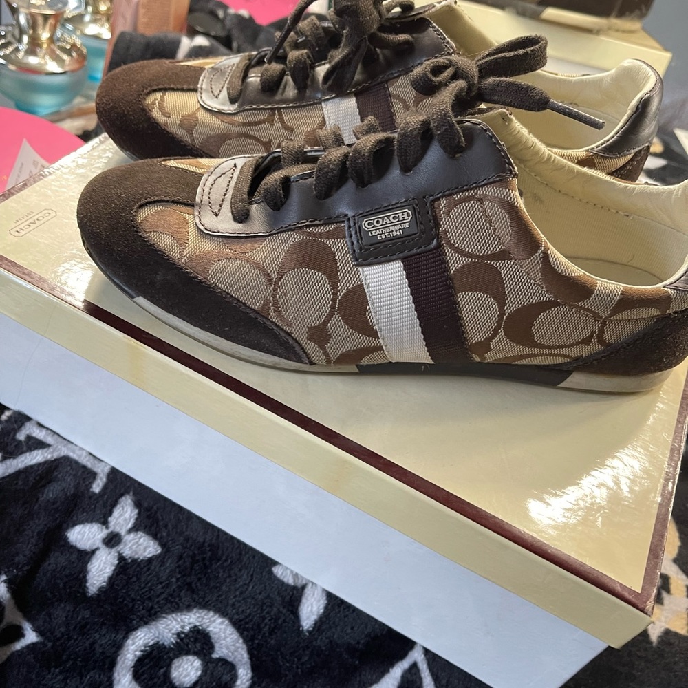 Coach sneakers brown beige size 8 canvas